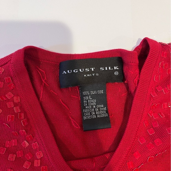 Y2K August Silk Red Sequin 100% Silk Tank Top vintage holiday festive retro 80s - Picture 7 of 9